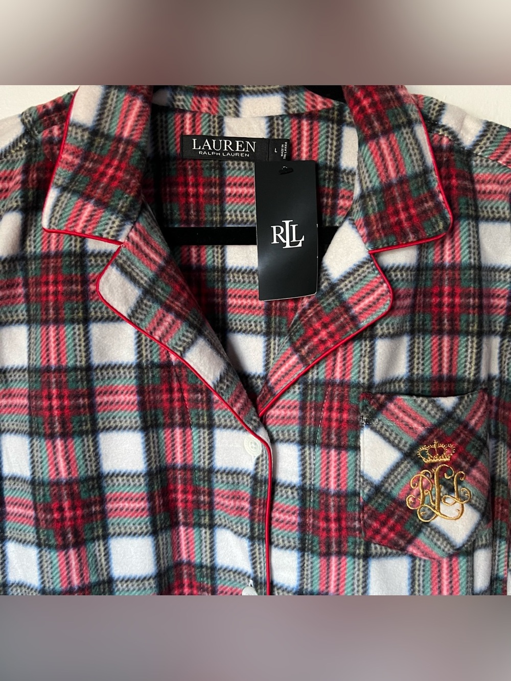 NWT Polo by Ralph Lauren Red Plaid Fleece pijama set size L
